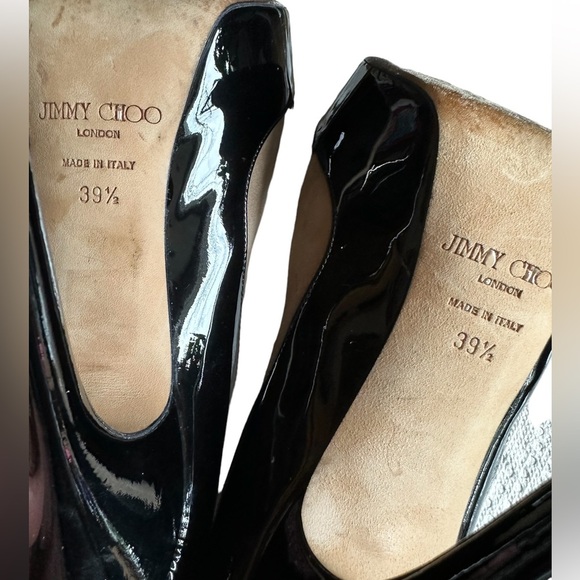 Jimmy Choo Black Patent Leather & Tan Suede Mary Jane Peep-toe Stilettos 🔥 - Picture 14 of 14